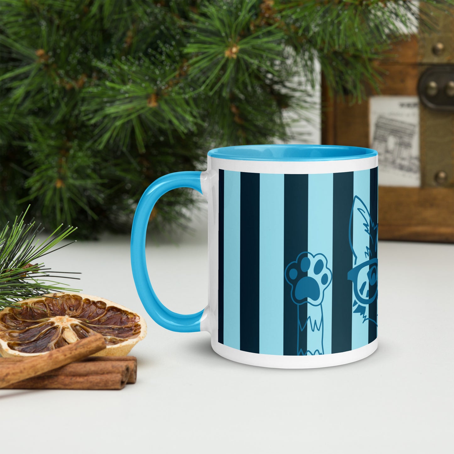 Stylish Striped Mug with Spectacled Cat