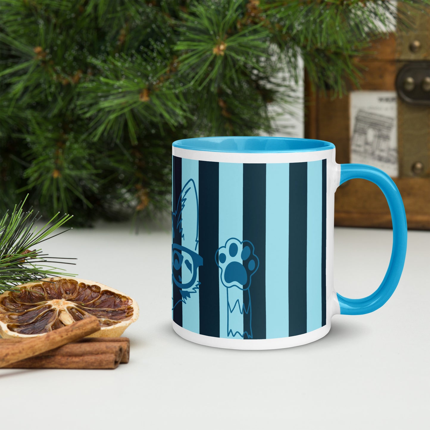 Stylish Striped Mug with Spectacled Cat