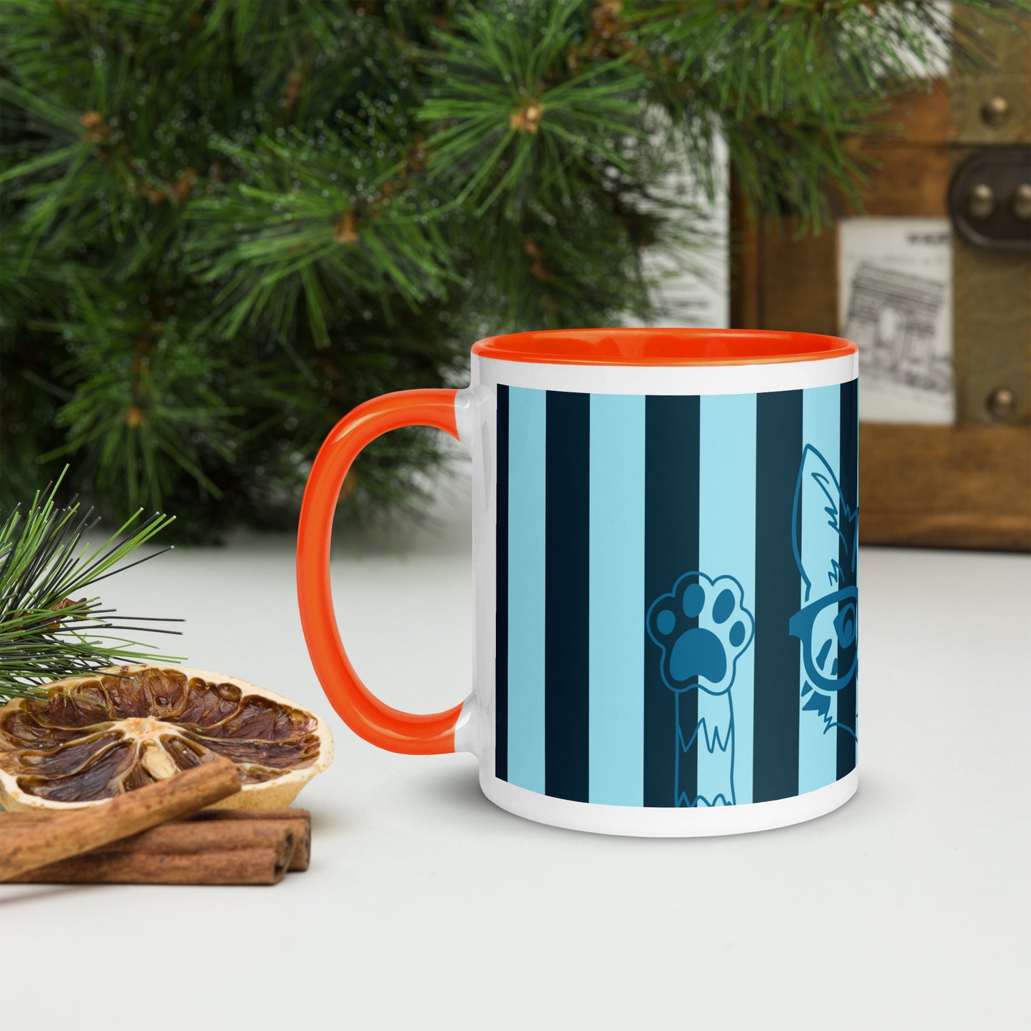 Stylish Striped Mug with Spectacled Cat