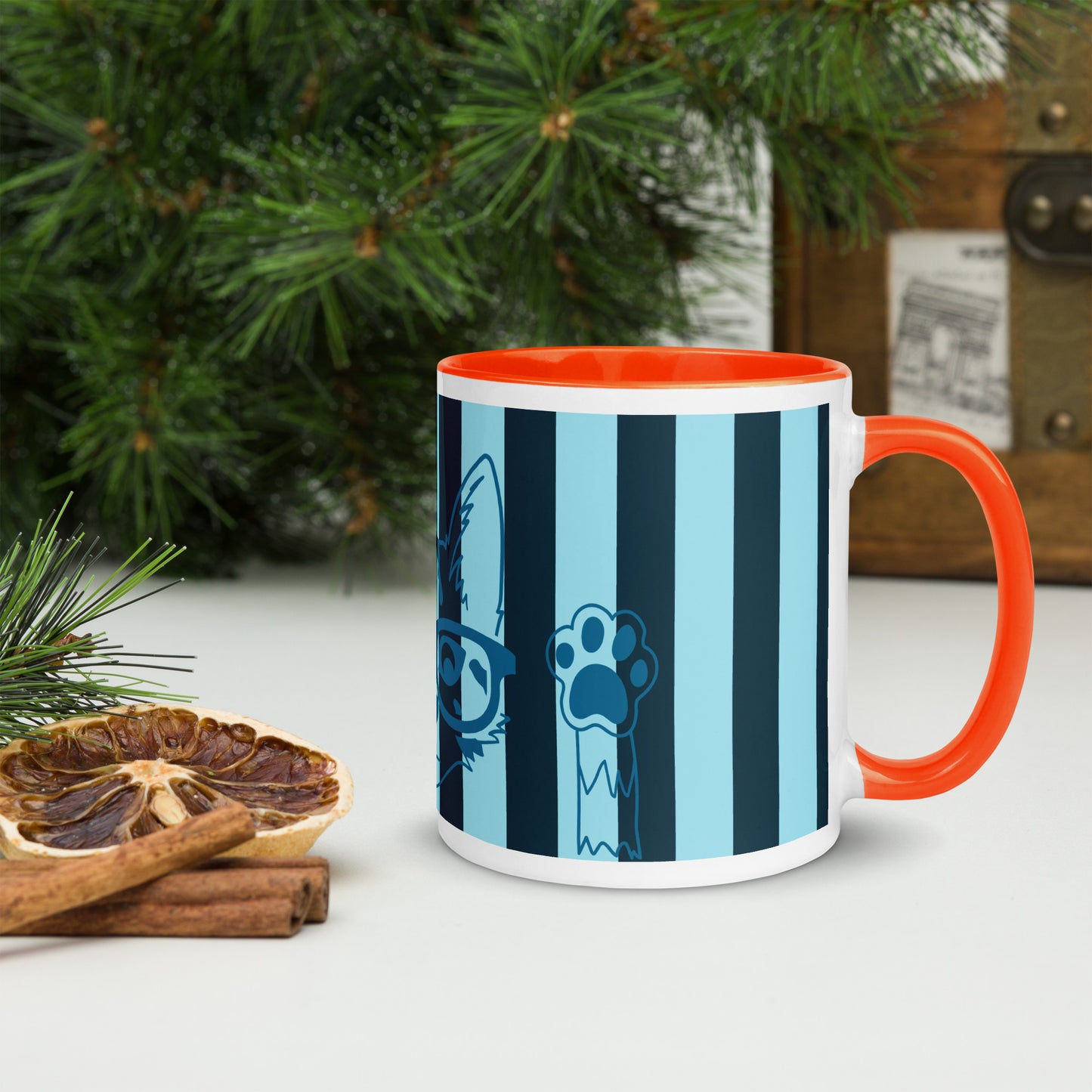 Stylish Striped Mug with Spectacled Cat