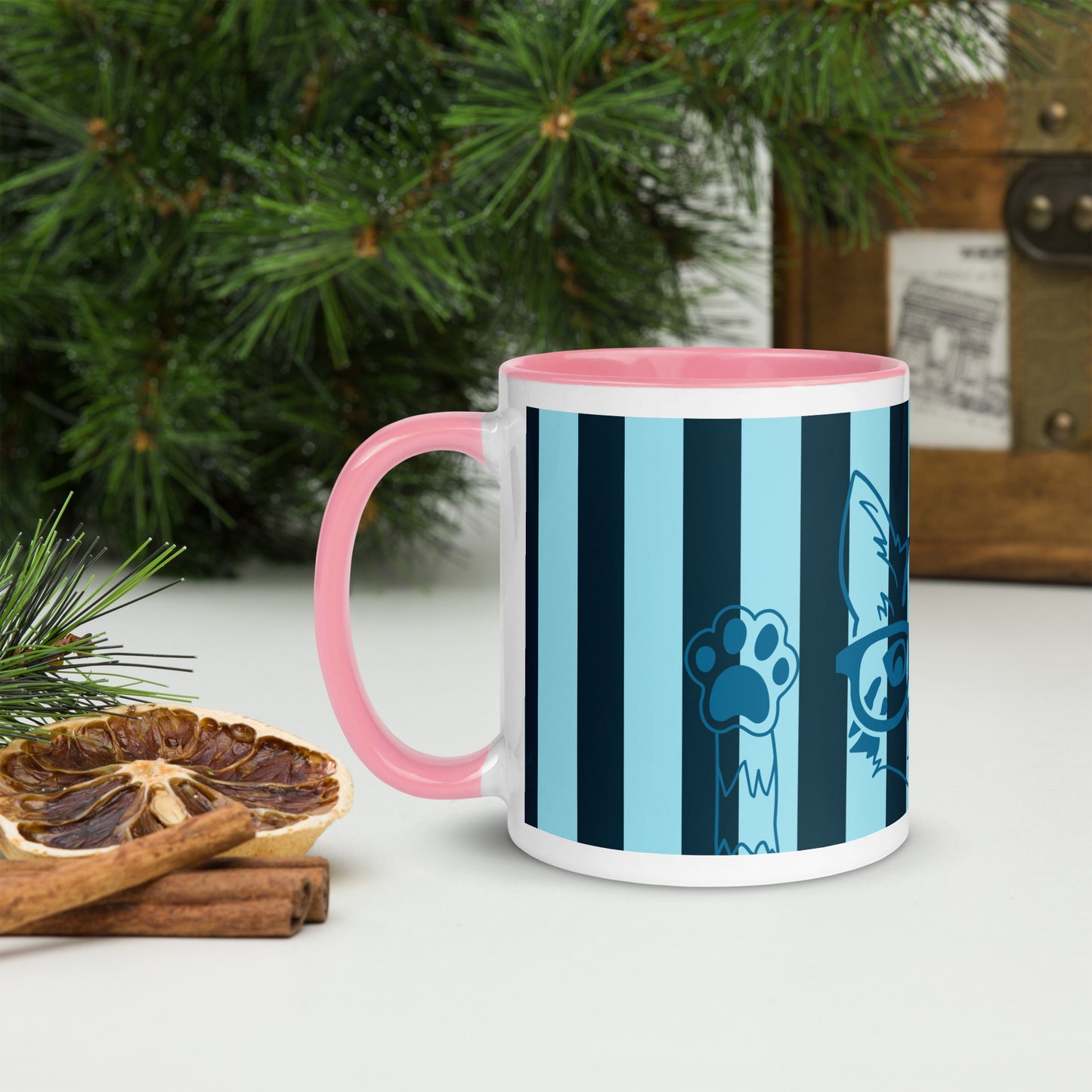 Stylish Striped Mug with Spectacled Cat