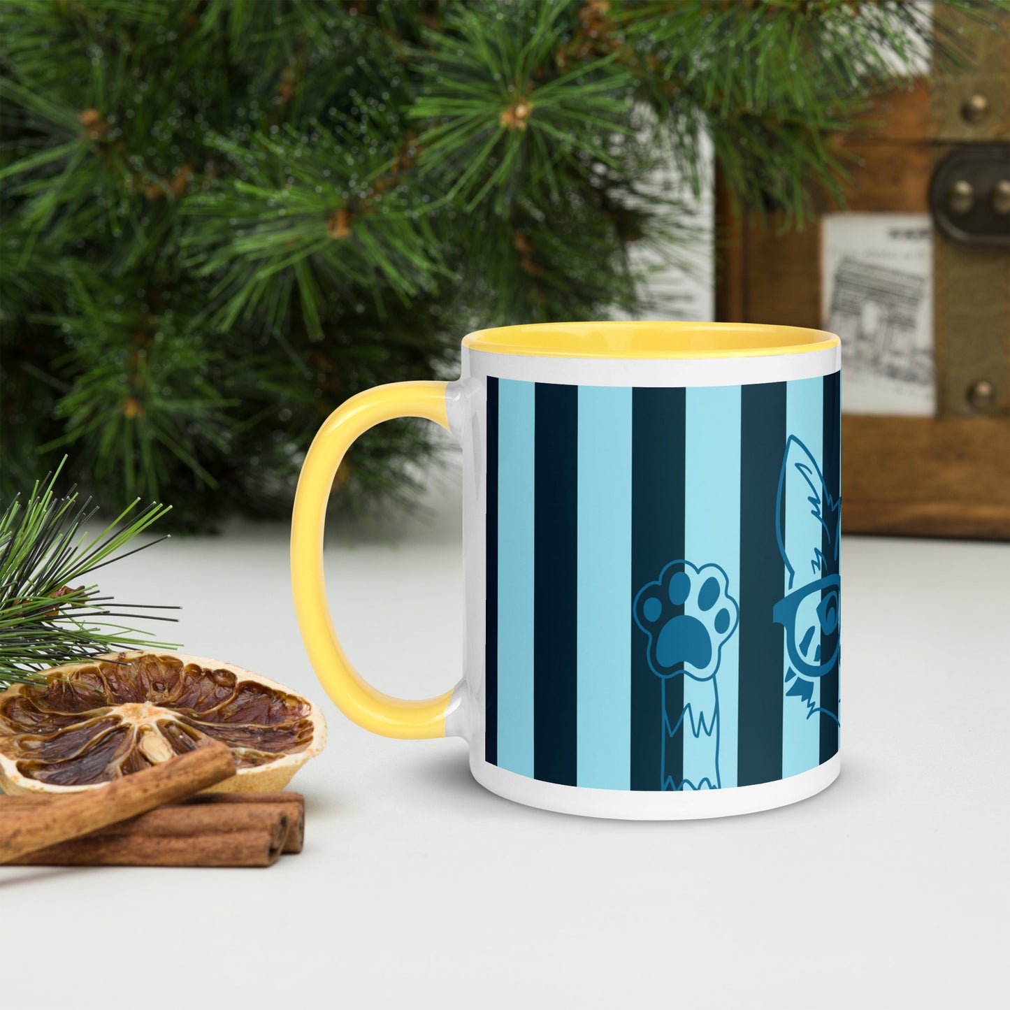 Stylish Striped Mug with Spectacled Cat