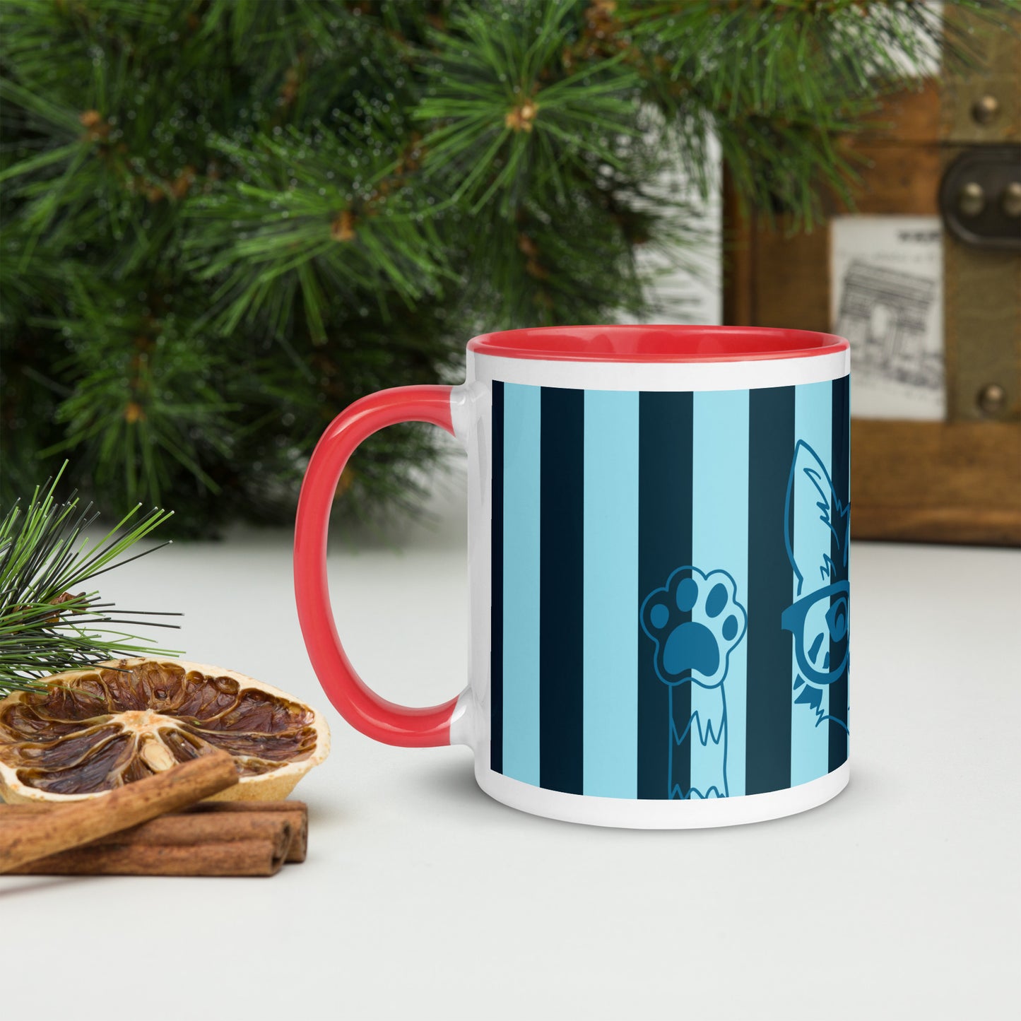 Stylish Striped Mug with Spectacled Cat