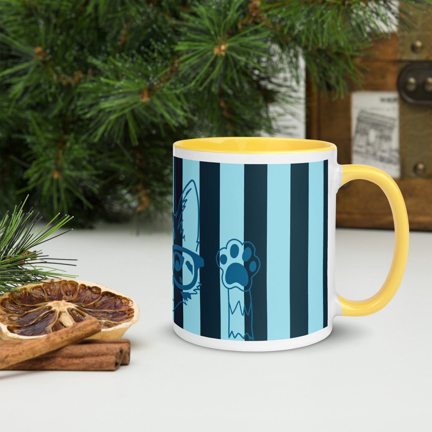 Stylish Striped Mug with Spectacled Cat